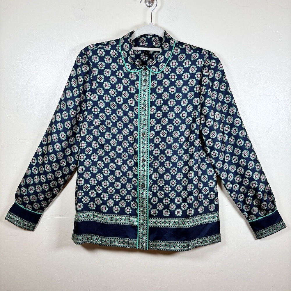 J. Crew Navy and Teal Printed Button-Down Shirt - Picture 2 of 10